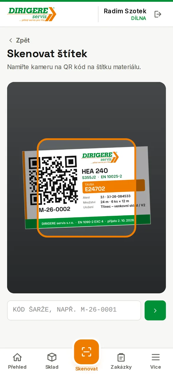 Skener na mobilu – QR štítek v rámečku